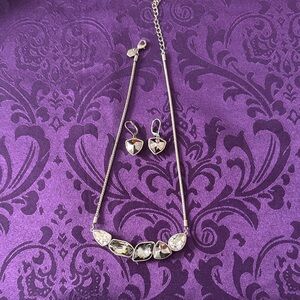 Touchstone Crystal Silver and Black Necklace with Earrings